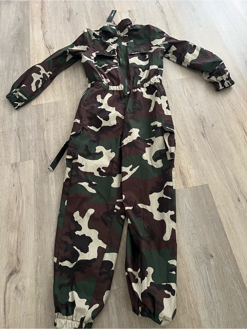 Fashion Nova Camo Utility Jumpsuit - Green/Brown/White